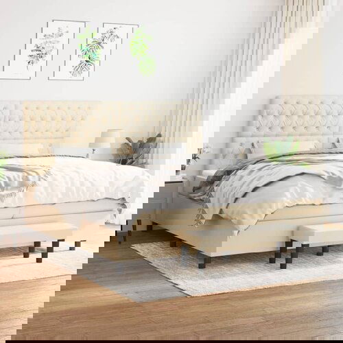 The Living Store Box spring postelja z vzmetnico krem 200x200 cm blago - Box Spring Postelja, (21513262) Slike