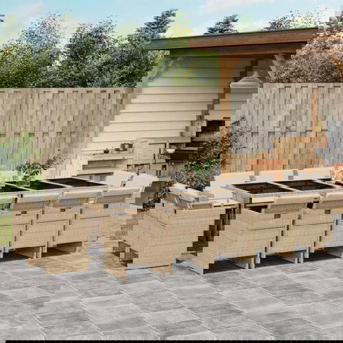  The Living Store Vrtna jedilna garnitura 15-delna z blazinami bež poli ratan - Vrtna Jedilna Garnitura, (21471601) Cene