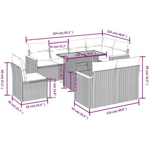  9-dijelni set vrtnih sofa s jastucima bež od poliratana Slike