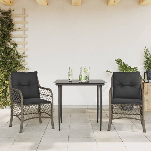  3-dijelni bistro set od poliratana s jastucima sivi Cene