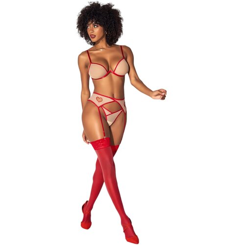 Mapalé - 3-dijelni set grudnjaka s izrezom (crveni-prirodni) Cijene