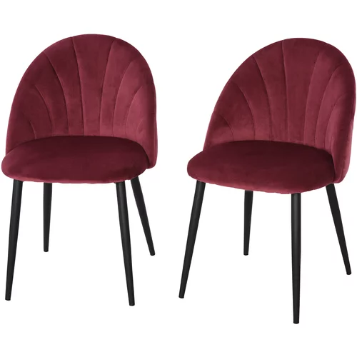 HOMCOM Komplet dveh oblazinjenih stolov za jedilnico in dnevno sobo, skandinavski ergonomski dizajn iz kovine in žameta, 52x54x79 cm, temno rdeča, (20745175)