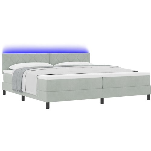 VidaXL Krevet s podnicom i madracem &amp;amp; LED svjetlom svijetlo siva 200x200 cm bar&amp;scaron;un Slike