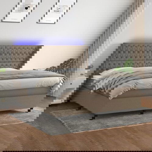 The Living Store Box spring postelja z vzmetnico LED taupe 180x200 cm blago - Box Spring Postelja, (21521027) Cene