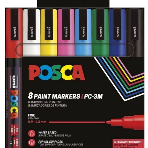 UNI ball Marker Uni SET PC-3M POSCA /0.9-1,3mm 8 KOM osnovne boje Slike