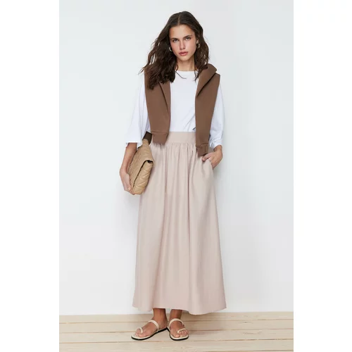 Trendyol Beige Plain Flared Woven Skirt
