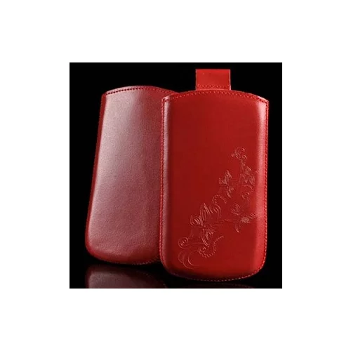 Univerzalna usnjena torbica 120x78mm - pravo usnje - rdeča z rožami