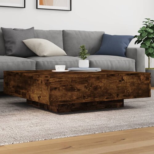  The Living Store Klubska mizica z LED lučmi dimljeni hrast 100x100x31 cm - Klubska Mizica, (21448343) Cene