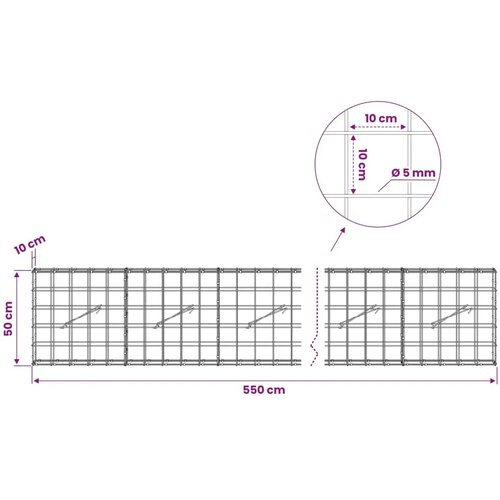  Gabion s žicom debljine 5 mm i mrežom 10x10 cm 550x10x50 cm - 10 cm 50 cm 550 cm Slike
