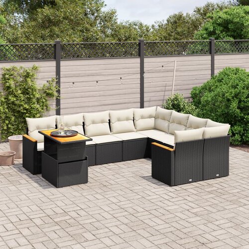 vidaXL 10-dijelni set vrtnih sofa s jastucima crni od poliratana Cijene