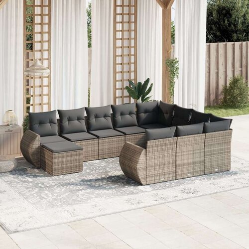  11-dijelni set vrtnih sofa od poliratana s jastucima sivi Slike
