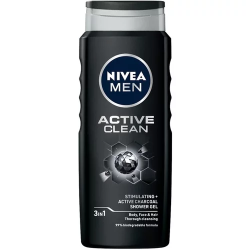 Nivea men Active Clean gel za tuširanje za tijelo, lice i kosu 500 ml za muškarce