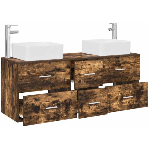  Set ormarića za kupaonicu 3 kom. Dimljeni hrast Smeđa 49,5 x 41 x 63 cm Slike