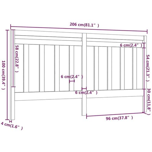  Uzglavlje za krevet crno 206 x 4 x 100 cm od masivne borovine Slike