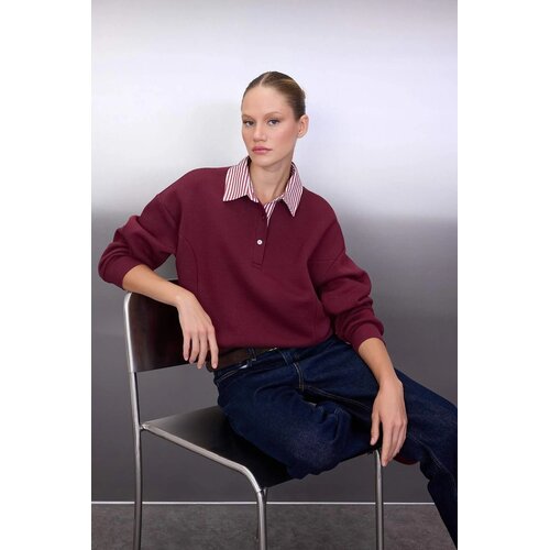 TRENDYOLMILLA ženski duks Twoaw26Sw00116, Bordeaux-Burgundy Cene