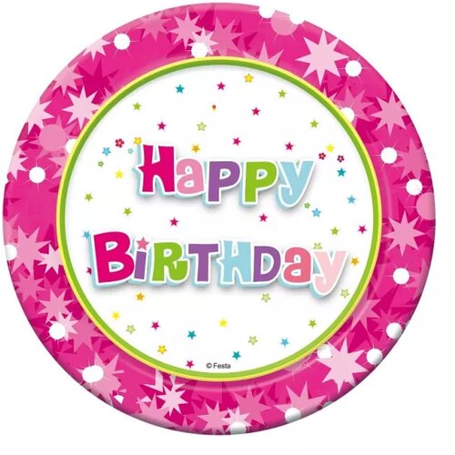  Set 6 papirnatih krožnikov z napisom Happy Birthday - roza Slike