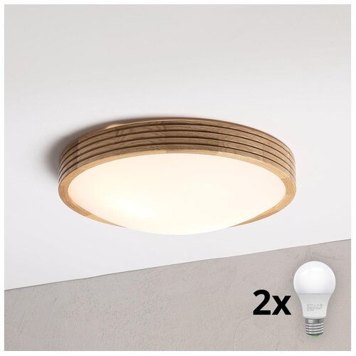 Brilagi LED plafonsko svetlo CARVALHO MODERN SLIM 2xE27/60W/230V prečnik 37,5 cm hrast Slike