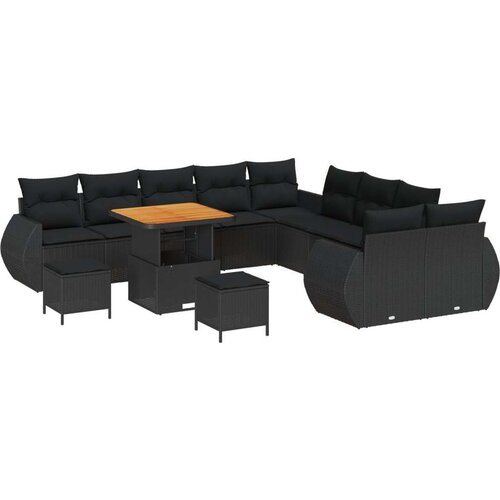  Set vrtne sofe s jastucima Crni Poli Ratan Acacia  Set vrtne blagovaonice s jastucima Crni Poli Ratan Acacia Cijene