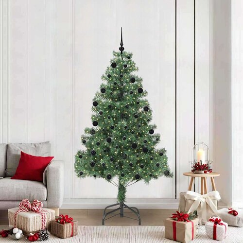vidaXL Božično drevo med 300 LED z stojalom Zelena 210 cm PVC Cene