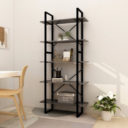  The Living Store Knjižna omara 5-nadstropna siva 80x30x175 cm inženirski les - Knjižna Omara, (21431533) Slike