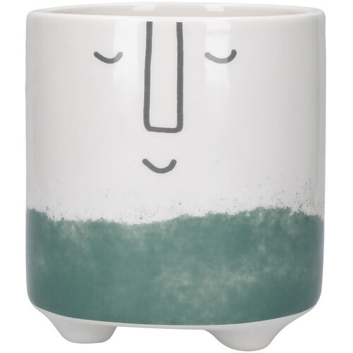 Kitchen Craft Bijelo-zelena keramička tegla za cvijeće Happy Face Slike