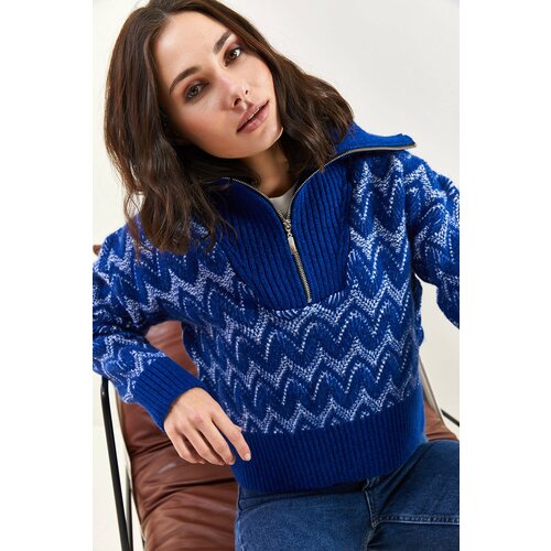 Bianco Lucci Women's Zippered Patterned Knitwear Sweater Slike
