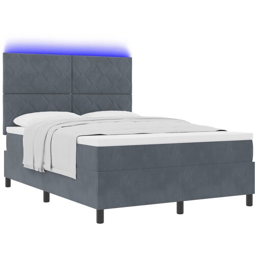 vidaXL Box Spring Postelja z Blazino in LED Temno Siva 140x190 cm Žamet Cene