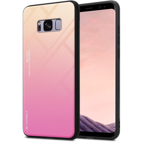 Cadorabo Ohišje, združljiv s Samsungom v rumeni - roza - dvobarvni zaščitni pokrov iz silikona TPU in hrbta iz kaljenega stekla, (20567955) Cene