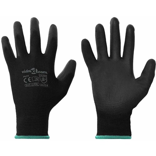 vidaXL Delovne rokavice 12 pcs Črna 11 / XXL Poliester Cene