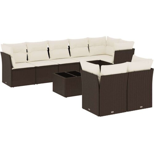 VidaXL 9-dijelni set vrtnih sofa s jastucima poliratan smeđi Slike