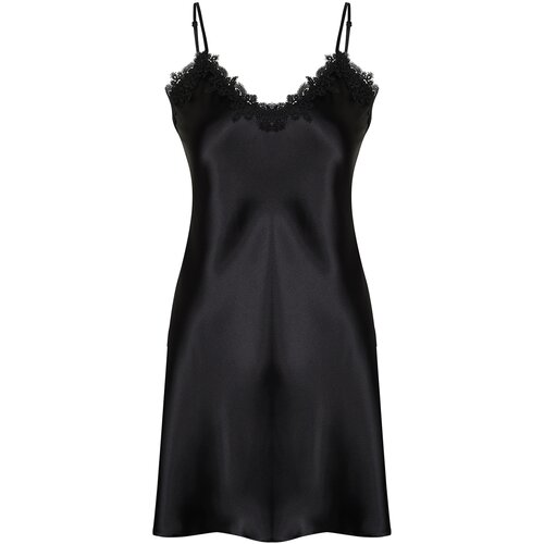 Trendyol Curve Black Lace Satin Woven Nightgown Slike