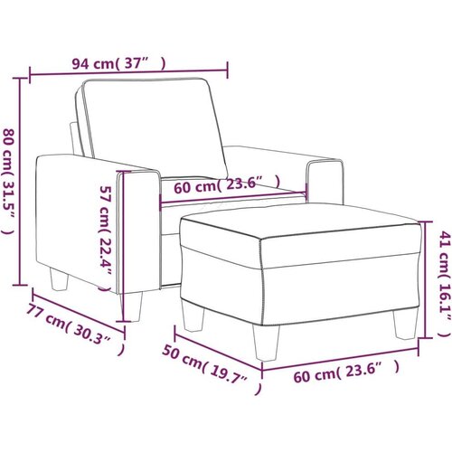 vidaXL Fotelja s tabureom crna 60 cm od tkanine Cene