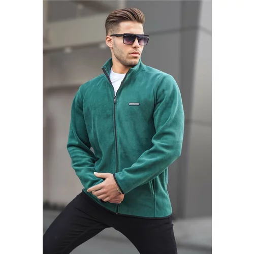 Madmext Men's Green Stand Anti-pilling Stand-Up Collar Zippered Fleece Sweatshirt 6045
