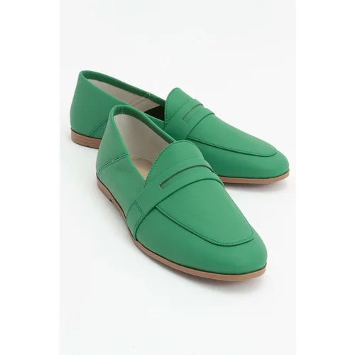 LuviShoes F05 Green Skin Genuine Leather Women's Flats
