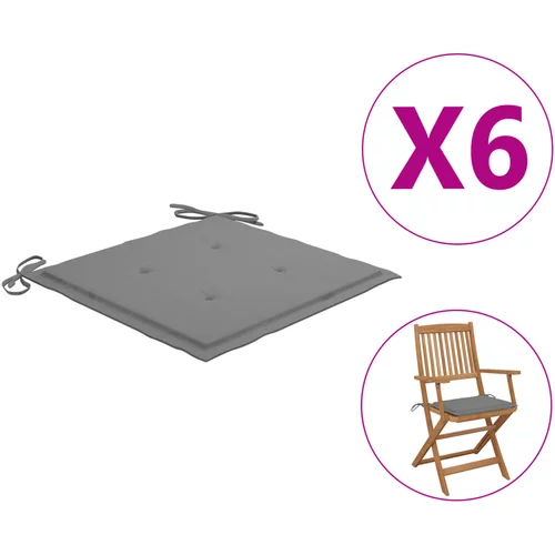 vidaXL jastuci za vrtne stolice 6 kom sivi 40 x 40 x 3 cm od tkanine