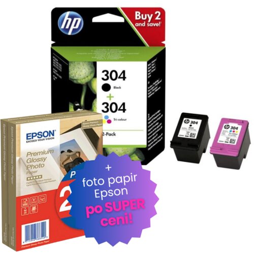 Epson Komplet kartuš HP 3JB05AE (nr.304 BK + nr.304 CMY), original + foto papir po SUPER ceni Cene