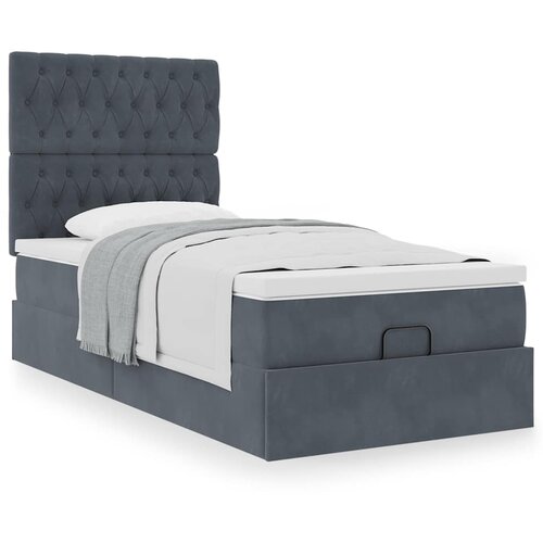 VidaXL Otomanski posteljni okvir z vzmetnicami siv 90x190cm žamet Slike