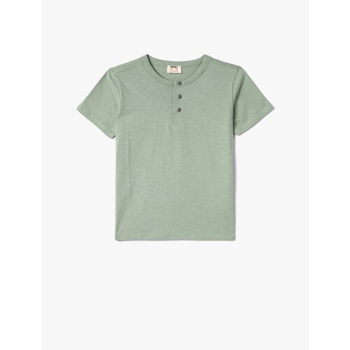 Koton Basic T-Shirt Round Neck Short Sleeve Buttoned Cotton Cene