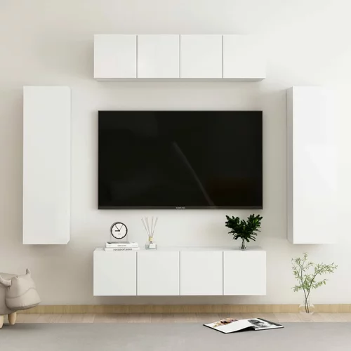 Sijaj Komplet TV omaric 6-delni visok sijaj bela iverna plošča