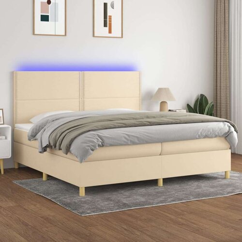  Box spring postelja z vzmetnico LED krem 200x200 cm blago, (20999319) Cene