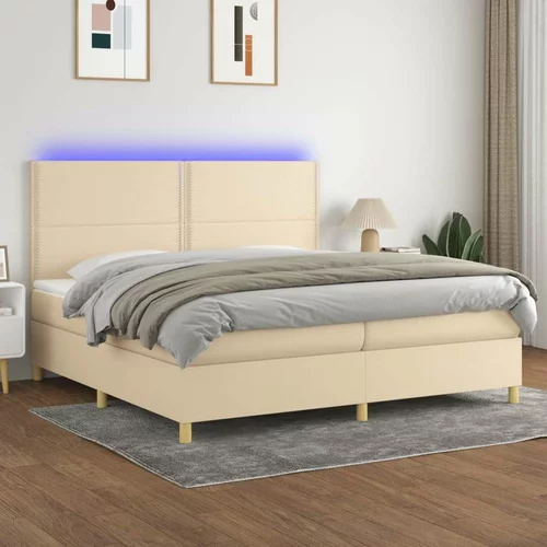  Box spring postelja z vzmetnico LED krem 200x200 cm blago, (20999319)