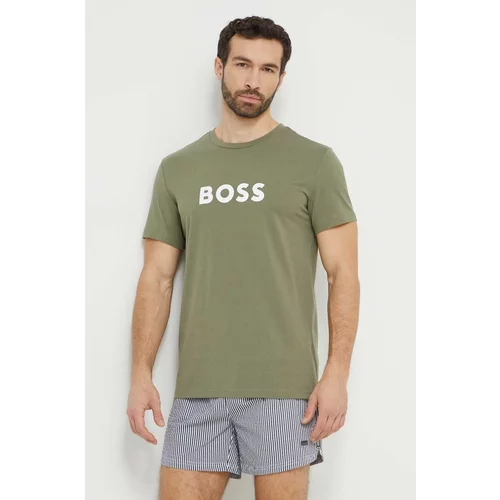 Boss Bombažna kratka majica moški, zelena barva