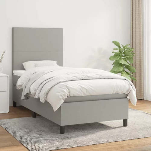  Box spring postelja z vzmetnico svetlo siva 90x200 cm blago, (20790623)
