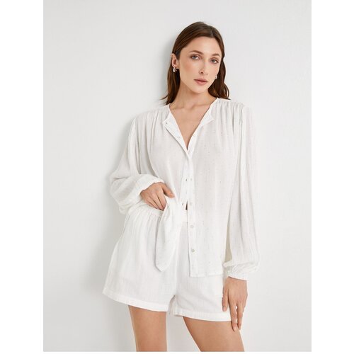 Koton Oversize Shirt Balloon Sleeves Magnificent Collar Metallic Drawstring Slike