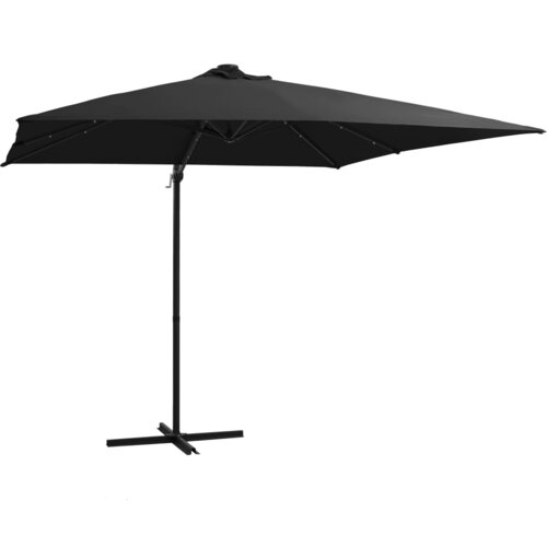VidaXL Stranski senčnik LED luči in kovinski drog 250x250 cm črn Slike