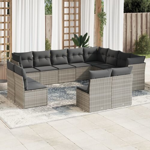 VidaXL 12-dijelni set vrtnih sofa poliratan s jastucima svijetlosivi Slike