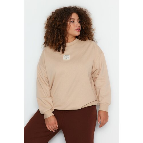 Trendyol Curve Beige Embroidery Detailed Thick Knitted Sweatshirt Cene