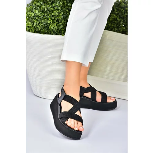 Fox Shoes Black Fabric Band Sandals with a thick soled sole
