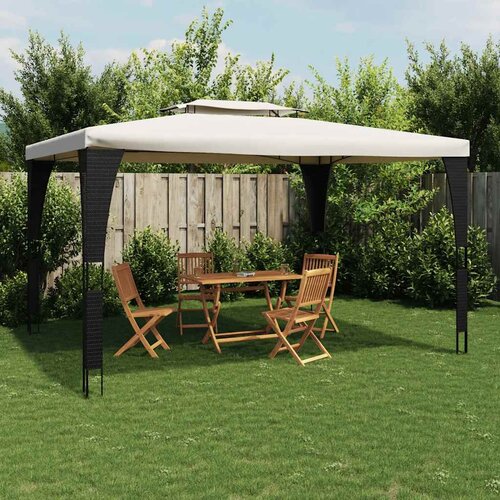 vidaXL paviljon z dvojno streho krem 3,98x2,98 m jeklo Cene