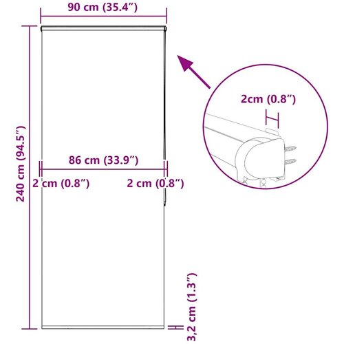 vidaXL Rolo zavjesa za tu&scaron; s kazetom 90x240 cm &scaron;irina tkanine 86 cm Cijene